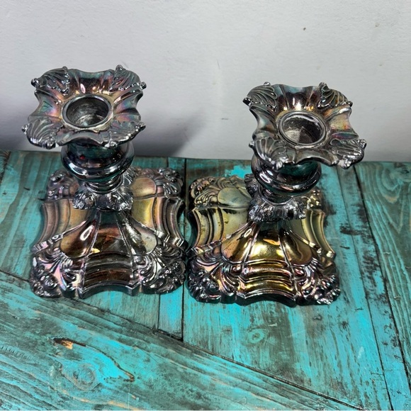 Coronet Plate E.P.Lead Ornate Gothic Victorian Silver Candle Stick Holders - Picture 7 of 15